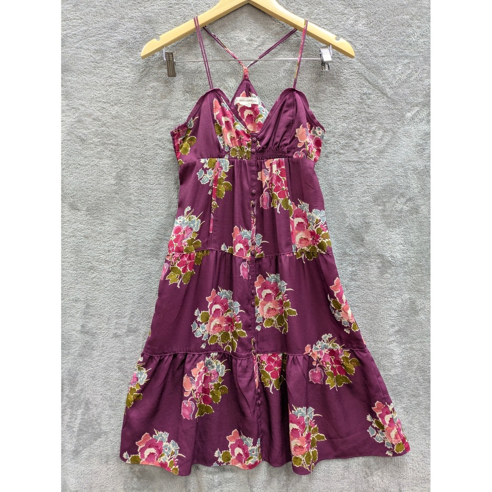 Boho Floral Tiered Sundress Womens Size 0 American Eagle Purple Spaghetti Strap